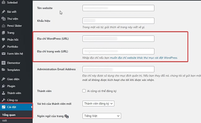 Đổi tên miền trong Wordpress qua hệ thống quản trị